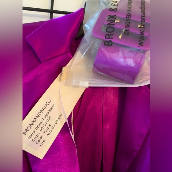 Bronx And Banco Feather Cuffed Purple Blazer Dress - Picture 16 of 16